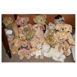 Quantity of vintage and modern teddy bears, some clothed, approximately 10