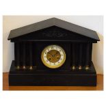 Late 19th Century French black slate mantel clock of temple design, 41cm wide x 29.5cm high
