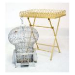 Wirework bird cage, 55cm high and a metal folding rectangular stand