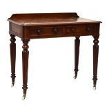 Good quality 19th Century mahogany dressing table fitted two short drawers, raised on tapered reeded