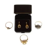 9ct gold and opal dress ring, 9ct gold and citrine-coloured stone dress ring, pair of similar