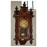 Early 20th Century walnut-cased spring-driven 'Vienna' wall clock with two-train movement, 67cm high