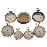 Four various silver and white metal pocket/fob watches, together with two empty silver pocket