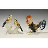 Rosenthal porcelain figure of a cockerel, 16cm high, and one other German porcelain bird figure