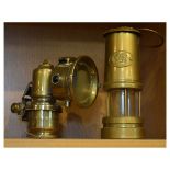 20th Century brass miners lamp, together with a Lucas 'Calcia Club' carbide lamp (2)