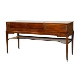 Georgian mahogany and string inlaid converted square piano, keys removed as sideboard or dressing ta