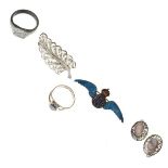 Assorted jewellery to include; enamelled sterling silver RAF Regimental Crest brooch, white metal