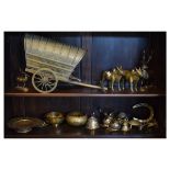 Assorted brassware to include; stag, pair of water buffalo, gypsy caravan, etc