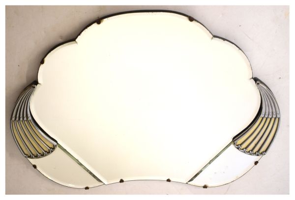 Art Deco design cloud shaped mirror with applied chrome mounts, 68cm wide