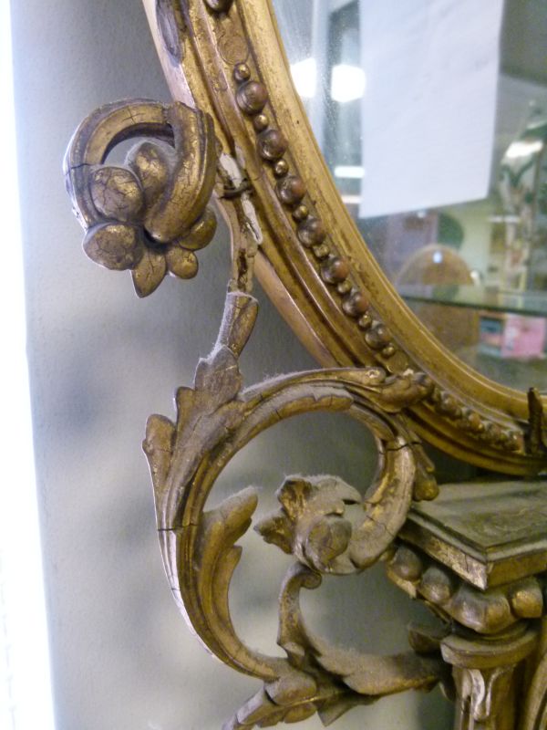 19th Century giltwood and gesso girandole wall mirror, the plain oval plate beneath urn surmount - Image 6 of 10