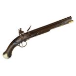 British Flintlock Long Sea Service pistol, circa1800, twenty-five bore round steel barrel struck