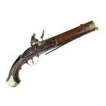 Large Continental military flintlock pistol, round sighted barrel 24cm, plain flatlock with ring-