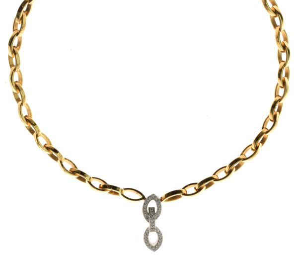 18ct gold chain, with diamond set drop, by Martin & Co of Cheltenham, the three part diamond set