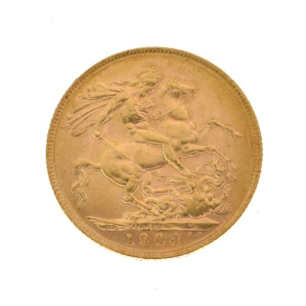 Gold Coin - Edward VII sovereign 1904 Condition: Signs of surface wear heavier on Monarch's side -