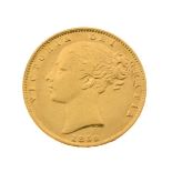 Gold Coin, - Victorian sovereign 1859, young head, shield reverse Condition: Minor wear - If you