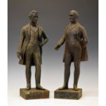 Two Victorian cast alloy figures, probably the Duke of Wellington and Sir Robert Peel, the former