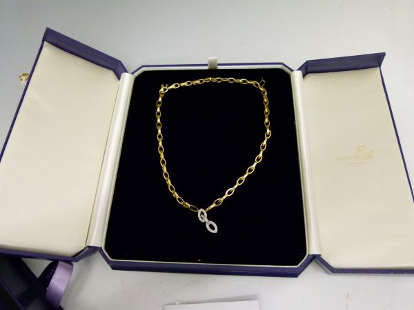 18ct gold chain, with diamond set drop, by Martin & Co of Cheltenham, the three part diamond set - Image 3 of 7