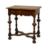 William & Mary-style walnut-veneered side table, the quartered, feather-banded and crossbanded