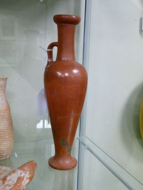 Antiquities - Four items of pottery comprising a glazed terracotta bottle vase of tapering slender - Image 5 of 6