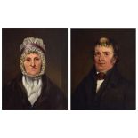 19th Century English School, - Pair of oils on canvas - Portraits of a lady and gentleman,