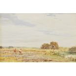 Claude Hayes, R.I, (1852-1922) - Watercolour - Haymaking Wareham Meadows, signed lower left,