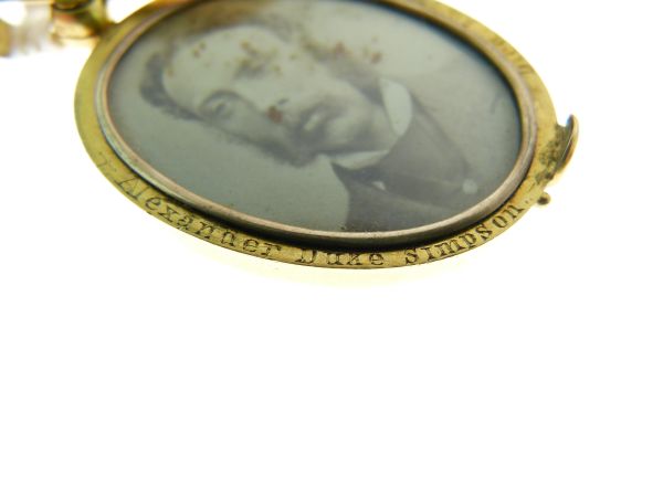 Victorian gold locket, with applied black enamel monogram, swing open action, containing a - Image 6 of 7