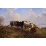 Arthur Baker (19th Century) - Oil on canvas - Highland cattle plough team at rest, signed and