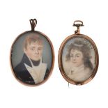 19th Century oval portrait miniature of a gentleman, in oval gilt metal mount with woven hair