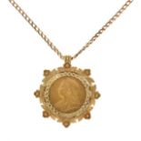 1894 sovereign, in a 9ct gold pendant mount, on a 9ct gold chain, 18g gross Condition: **General