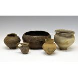 Antiquities - Group of five unglazed black basalt pottery wares, comprising two bowls, two vases and
