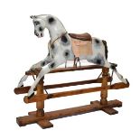 Late 19th/early 20th Century painted wooden rocking horse, white with black and grey spots,
