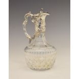 20th Century cut crystal claret jug, with Continental silver mount and finial, decorated with