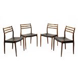 Modern Design - Set of four Danish J.L. Moller model 78 rosewood dining chairs, each having black