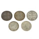 Coins, - Two George II shillings 1745 and 1758, two George III shillings 1787 and 1819, together