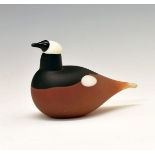 Iittala Nuutajarvi Oiva Toikka glass bird, white, brown and black, sticker beneath, 15.5cm long x