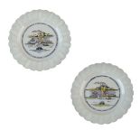 Pair of 18th century bianco-sopra-bianco delftware plates, possibly Redcliff Back, Bristol, having