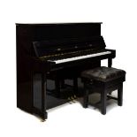 Bechstein Model A124 upright piano, No. 194269, 7 1/4 octaves, in black polyester finish, 152cm