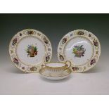 Pair of early 19th Century Sevres porcelain plates, the later-decorated surface with a central