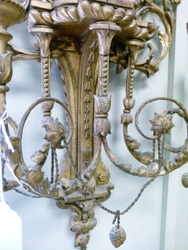 19th Century giltwood and gesso girandole wall mirror, the plain oval plate beneath urn surmount - Image 3 of 10