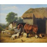 19th Century English School - Oil on canvas in the manner of J.F. Herring - Farmyard scene with