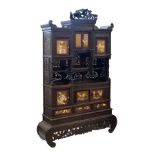 Japanese late Meiji/Taisho period shodana or cabinet, early 20th Century, surmounted by a pierced