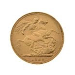 Gold Coin, - Victorian sovereign 1889, Jubilee head Condition: Some scratching and surface wear - If