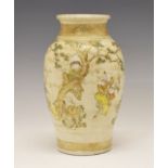 Japanese satsuma pottery vase, decorated with children playing in a landscape, one riding a hobby