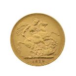 Gold Coin, - Victorian sovereign 1879, young head, Melbourne mint Condition: Surface wear and