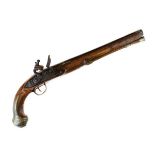 European flintlock holster pistol, with Turkish decoration, round barrel 31cm with Turkish makers