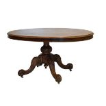 Victorian inlaid figured and burr walnut oval loo or centre table, the quartered oval top with