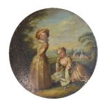 Manner of Michel Barthelemy Olivier - 18th Century circular oil on wooden panel - Two young girls in