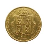 Gold Coin, - Victorian half sovereign 1890, Jubilee head, shield back Condition: Surface wear and
