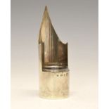 Victorian silver inkwell in the form of a fountain pen nib, with glass liner, Birmingham 1894,