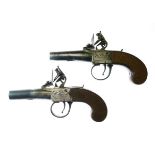 Pair of cased flintlock box-lock travelling pistols, in the English style, round steel turn-off